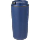 Cooper 16 oz Recycled Double Wall Plastic Tumbler with Hinging Flap Lid — Navy (NY) — blank left angle