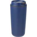 Cooper 16 oz Recycled Double Wall Plastic Tumbler with Hinging Flap Lid — Navy (NY) — blank right angle