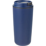 Cooper 16 oz Recycled Double Wall Plastic Tumbler with Hinging Flap Lid — Navy (NY) — blank right angle — 24