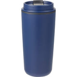 Cooper 16 oz Recycled Double Wall Plastic Tumbler with Hinging Flap Lid — Navy (NY) — blank back view — 23