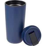 Cooper 16 oz Recycled Double Wall Plastic Tumbler with Hinging Flap Lid — Navy (NY) — blank detail view — 22
