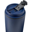 Cooper 16 oz Recycled Double Wall Plastic Tumbler with Hinging Flap Lid — Navy (NY) — blank detail view