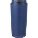 Cooper 16 oz Recycled Double Wall Plastic Tumbler with Hinging Flap Lid — Navy (NY) — blank front view
