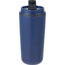 Cooper 16 oz Recycled Double Wall Plastic Tumbler with Hinging Flap Lid — Navy (NY) — blank front view