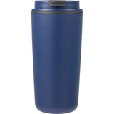 Cooper 16 oz Recycled Double Wall Plastic Tumbler with Hinging Flap Lid — Navy (NY) — blank front view — 20