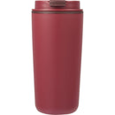 Cooper 16 oz Recycled Double Wall Plastic Tumbler with Hinging Flap Lid — Red (RD) — blank front view