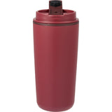 Cooper 16 oz Recycled Double Wall Plastic Tumbler with Hinging Flap Lid — Red (RD) — blank front view — 11