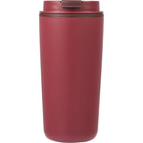 Cooper 16 oz Recycled Double Wall Plastic Tumbler with Hinging Flap Lid — Red (RD) — blank front view — 12