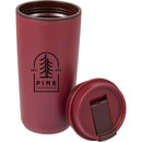 Cooper 16 oz Recycled Double Wall Plastic Tumbler with Hinging Flap Lid — Red (RD) — decorated detail view