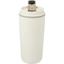 Cooper 16 oz Recycled Double Wall Plastic Tumbler with Hinging Flap Lid — Taupe (TP) — blank front view