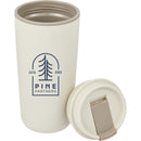 Cooper 16 oz Recycled Double Wall Plastic Tumbler with Hinging Flap Lid — Taupe (TP) — decorated detail view