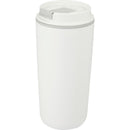 Cooper 16 oz Recycled Double Wall Plastic Tumbler with Hinging Flap Lid — White (WH) — blank left angle