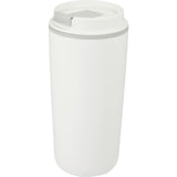 Cooper 16 oz Recycled Double Wall Plastic Tumbler with Hinging Flap Lid — White (WH) — blank left angle — 9