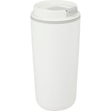 Cooper 16 oz Recycled Double Wall Plastic Tumbler with Hinging Flap Lid — White (WH) — blank right angle — 8