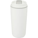 Cooper 16 oz Recycled Double Wall Plastic Tumbler with Hinging Flap Lid — White (WH) — blank back view
