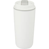 Cooper 16 oz Recycled Double Wall Plastic Tumbler with Hinging Flap Lid — White (WH) — blank back view — 7