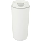 Cooper 16 oz Recycled Double Wall Plastic Tumbler with Hinging Flap Lid — White (WH) — blank front view — 3