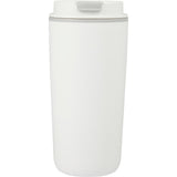 Cooper 16 oz Recycled Double Wall Plastic Tumbler with Hinging Flap Lid — White (WH) — blank front view — 4