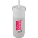 Roots 20 oz Ceramic Lined Travel Tumbler with Straw — Cream (CR) — decorated front view