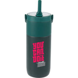 Roots 20 oz Ceramic Lined Travel Tumbler with Straw — Green (GR) — decorated front view — 20