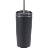 Santino 16 oz Recycled Tumbler with Dual Function Lid — Black (BK) — blank back view — 49