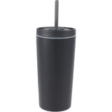 Santino 16 oz Recycled Tumbler with Dual Function Lid — Black (BK) — blank front view — 43