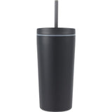 Santino 16 oz Recycled Tumbler with Dual Function Lid — Black (BK) — blank front view — 44