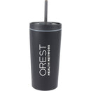 Santino 16 oz Recycled Tumbler with Dual Function Lid — Black (BK) — decorated front view