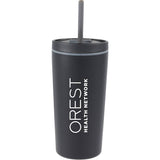 Santino 16 oz Recycled Tumbler with Dual Function Lid — Black (BK) — decorated front view — 42