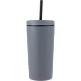 Santino 16 oz Recycled Tumbler with Dual Function Lid — Charcoal (CH) — blank front view — 14