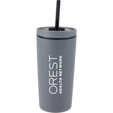 Santino 16 oz Recycled Tumbler with Dual Function Lid — Charcoal (CH) — decorated front view — 12
