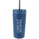 Santino 16 oz Recycled Tumbler with Dual Function Lid — Navy (NY) — decorated front view