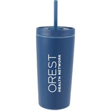 Santino 16 oz Recycled Tumbler with Dual Function Lid — Navy (NY) — decorated front view — 2