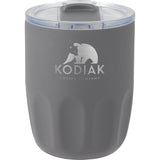 Olla 10 oz Vacuum Coffee Cup with Ceramic Liner — Charcoal (CH) — decorated front view — 20