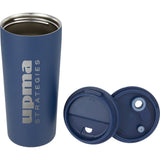 Nelson 20 oz Copper Vacuum Tumbler with Swivel Lid — Navy (NY) — decorated detail view — 11
