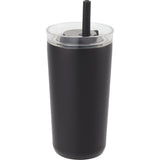 Nina 18 oz Leakproof Twist & Lock Vacuum Tumbler with Straw — Black (BK) — blank right angle — 50