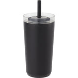 Nina 18 oz Leakproof Twist & Lock Vacuum Tumbler with Straw — Black (BK) — blank back view — 49