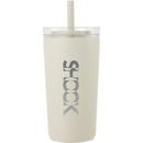 Nina 18 oz Leakproof Twist & Lock Vacuum Tumbler with Straw — Taupe (TP) — decorated front view