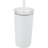 Nina 18 oz Leakproof Twist & Lock Vacuum Tumbler with Straw — White (WH) — blank back view — 19