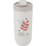 Joshua 17 oz Recycled Insulated Travel Tumbler — Cream (CR) — decorated front view — 18