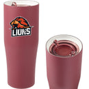 Patti 20 oz Ceramic-Lined Vacuum Tumbler with 360 Lid — Maroon (MR) — decorated left angle