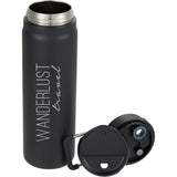 Kara 24 oz Recycled Insulated Bottle with Swivel Lid — Black (BK) — decorated detail view — 20
