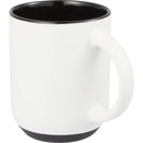 Isaac 14 oz Ceramic Mug with Rubber Bottom — White/Black — blank left angle