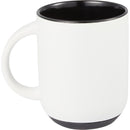 Isaac 14 oz Ceramic Mug with Rubber Bottom — White/Black — blank back view