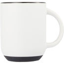 Isaac 14 oz Ceramic Mug with Rubber Bottom — White/Black — blank front view