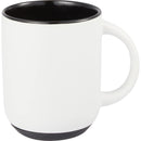 Isaac 14 oz Ceramic Mug with Rubber Bottom — White/Black — blank front view