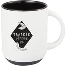 Isaac 14 oz Ceramic Mug with Rubber Bottom — White/Black — decorated front view