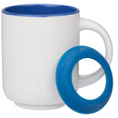 Isaac 14 oz Ceramic Mug with Rubber Bottom — White/Blue — blank product view