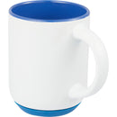 Isaac 14 oz Ceramic Mug with Rubber Bottom — White/Blue — blank left angle