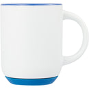 Isaac 14 oz Ceramic Mug with Rubber Bottom — White/Blue — blank front view